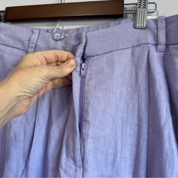 NWT ABERCROMBIE & FITCH PLEATED PURPLE LINEN WIDE LEG ELASTIC TROUSER LARGE - Picture 6 of 11